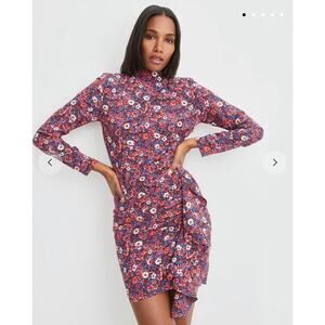 Veronica Beard Louella Long Sleeve Floral Mini Dress Berry Multi
